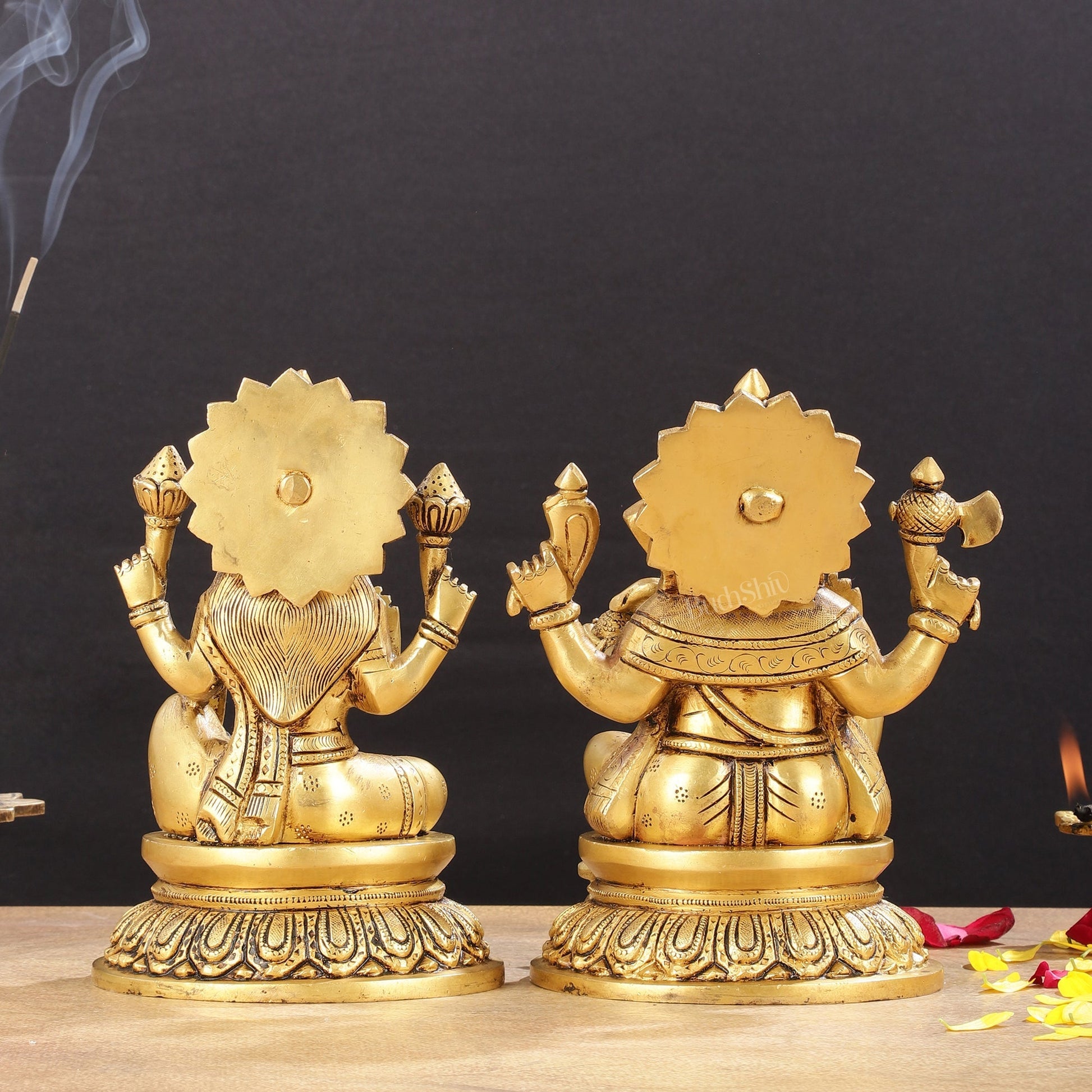 Pure Brass Superfine Ganesha Lakshmi Idols - Exquisite 8-Inch pair