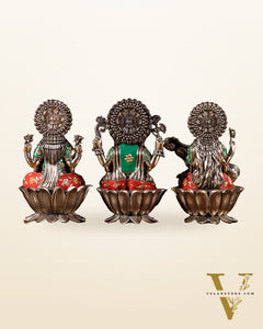 Pure Brass Superfine Ganesha Lakshmi Saraswati Idol Set – Available in 4, 6 & 8 Inches with meenakari