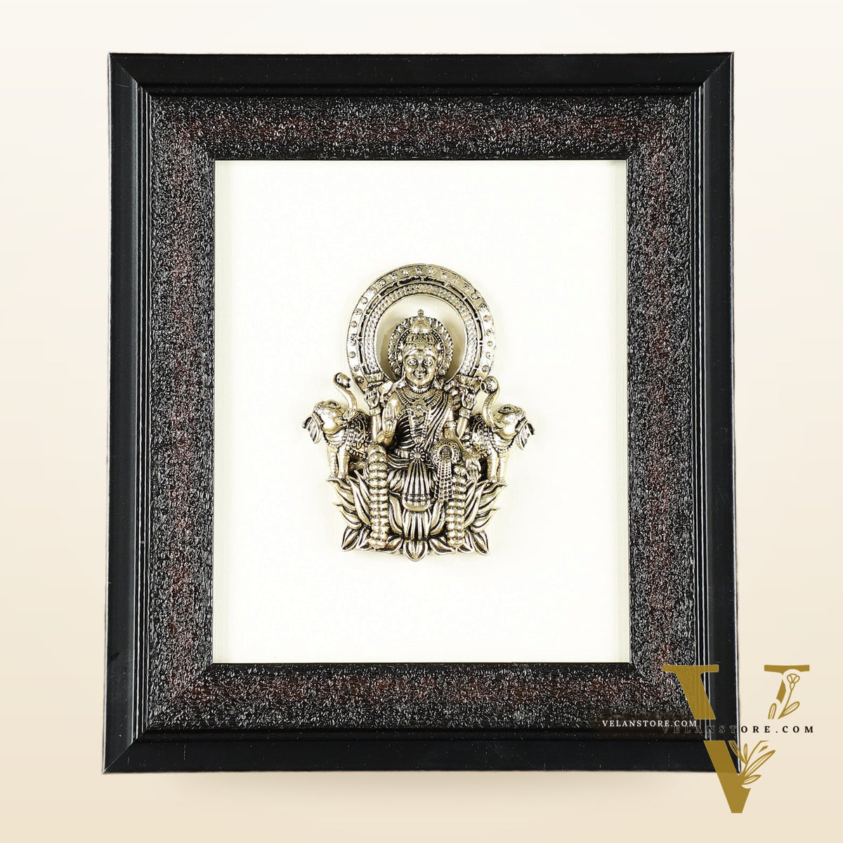 Pure Brass Superfine Goddess Dhan Lakshmi Hanging on Wooden Frame - 9.5 Inch