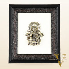 Pure Brass Superfine Goddess Dhan Lakshmi Hanging on Wooden Frame - 9.5 Inch