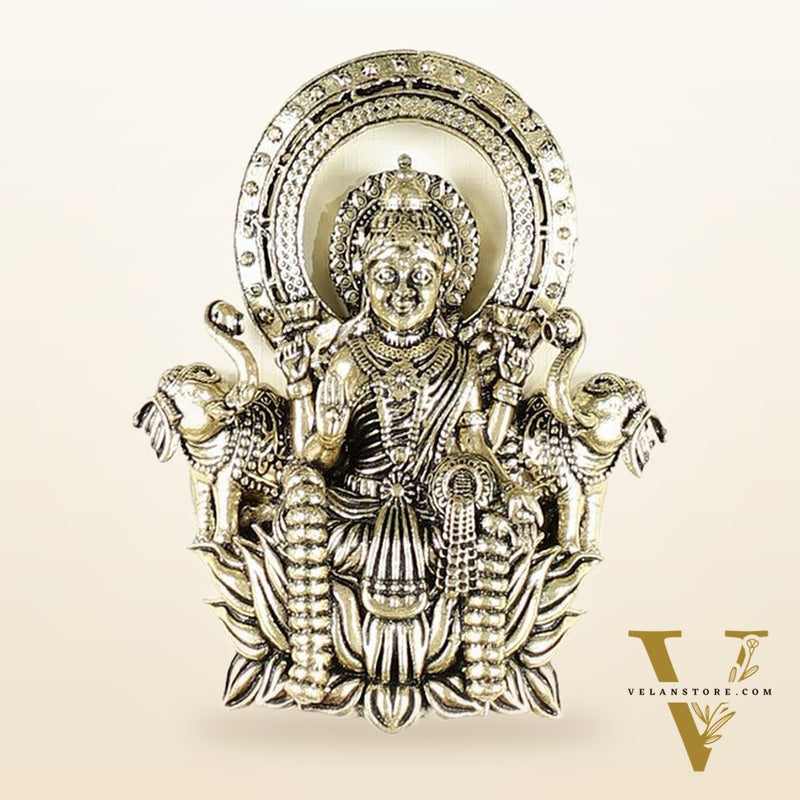 Pure Brass Superfine Goddess Dhan Lakshmi Hanging on Wooden Frame - 9.5 Inch