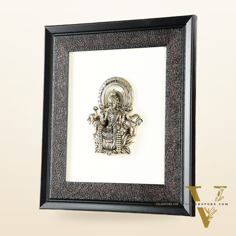 Pure Brass Superfine Goddess Dhan Lakshmi Hanging on Wooden Frame - 9.5 Inch