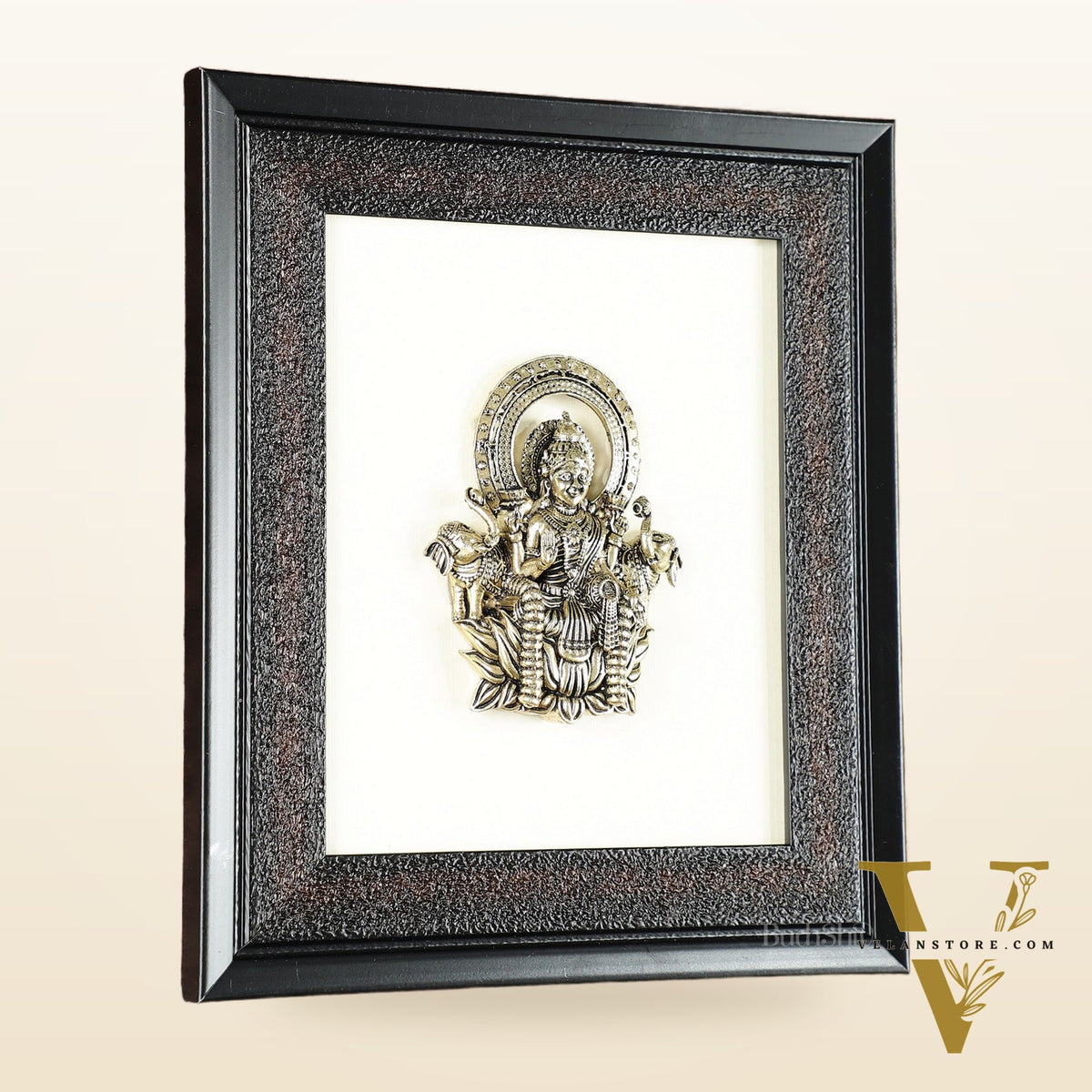 Pure Brass Superfine Goddess Dhan Lakshmi Hanging on Wooden Frame - 9.5 Inch