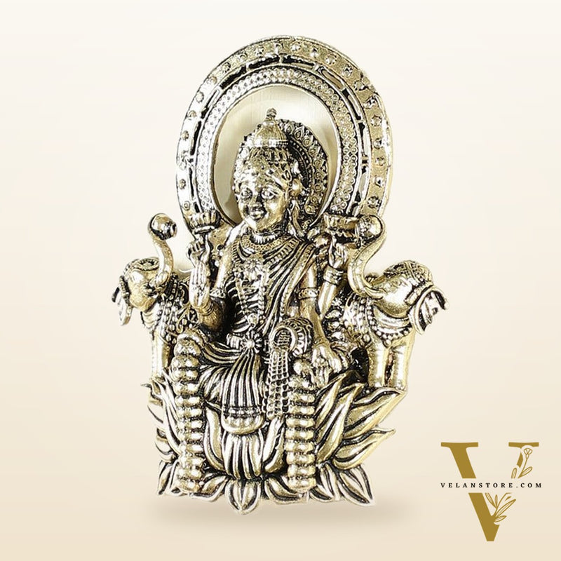 Pure Brass Superfine Goddess Dhan Lakshmi Hanging on Wooden Frame - 9.5 Inch