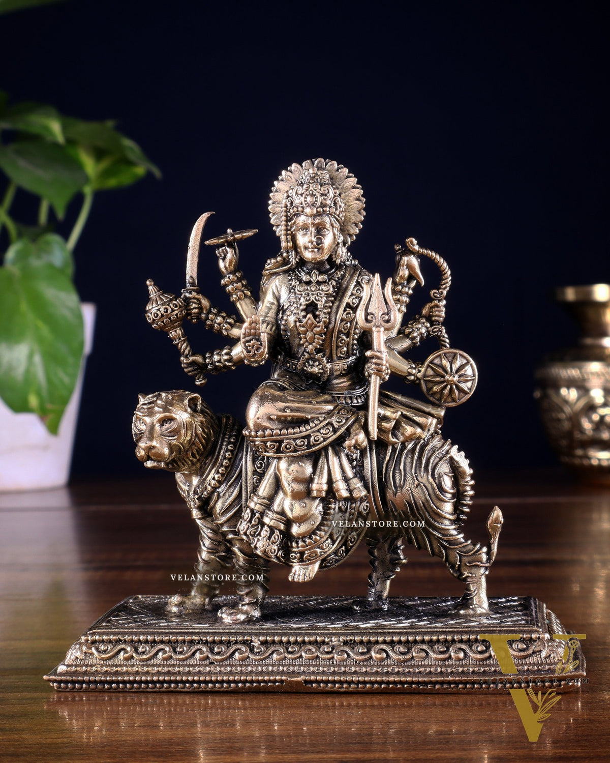Pure Brass Superfine Goddess Durga on Tiger Idol 4.5 inch