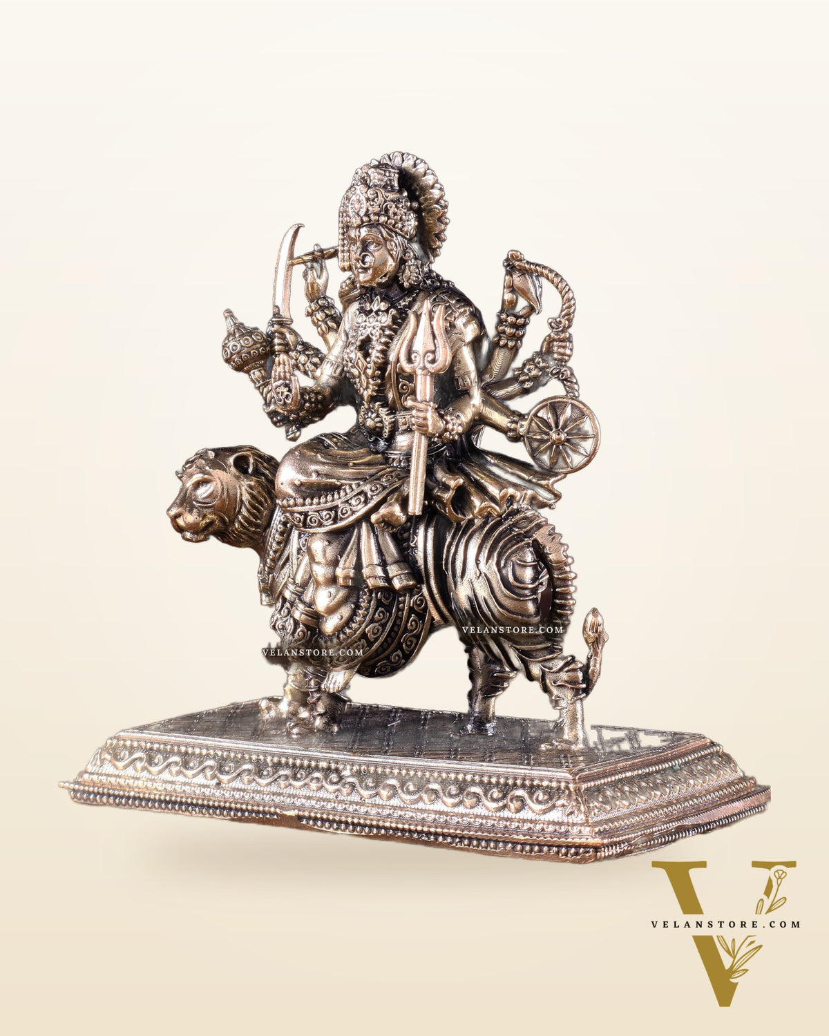 Pure Brass Superfine Goddess Durga on Tiger Idol 4.5 inch