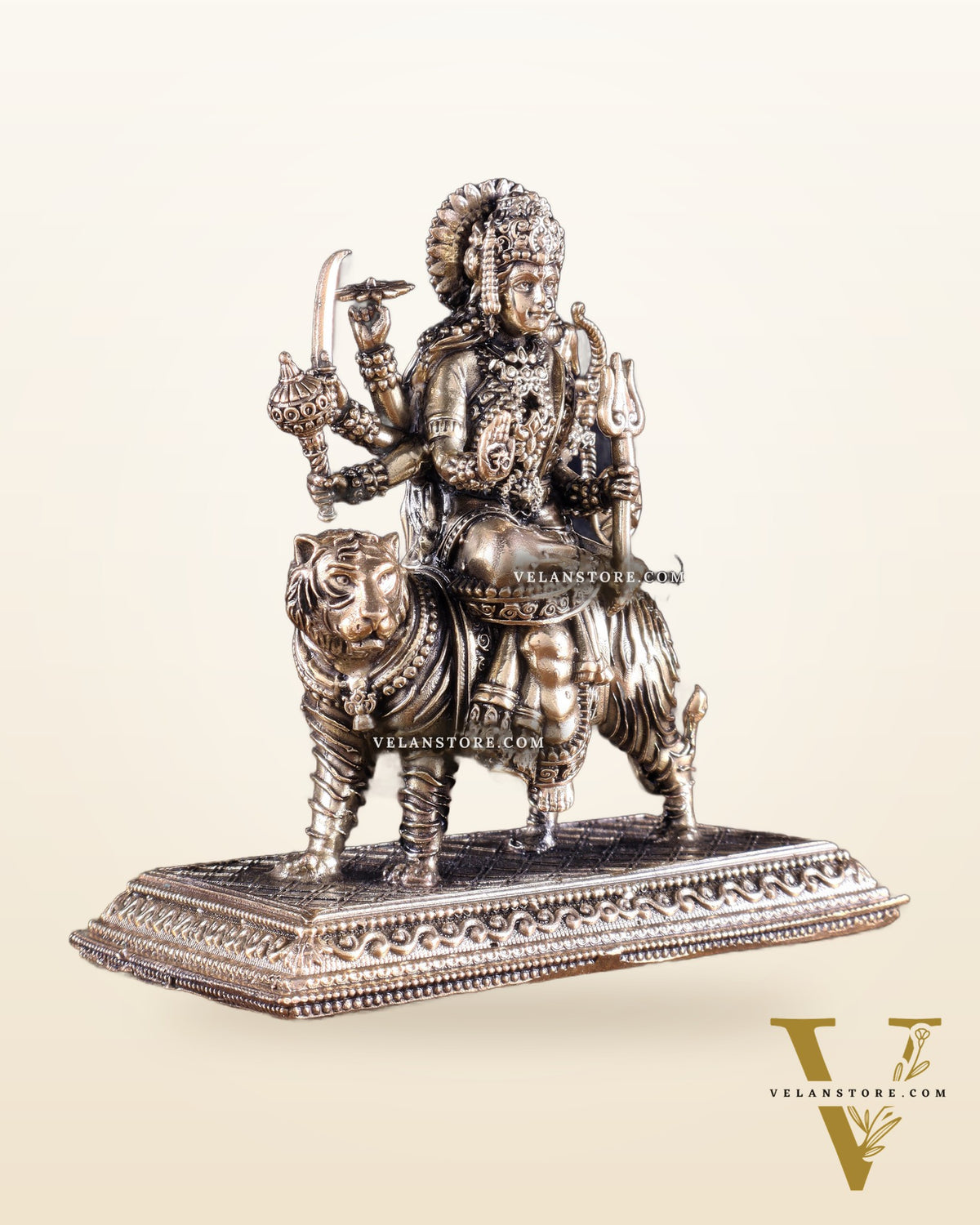 Pure Brass Superfine Goddess Durga on Tiger Idol 4.5 inch