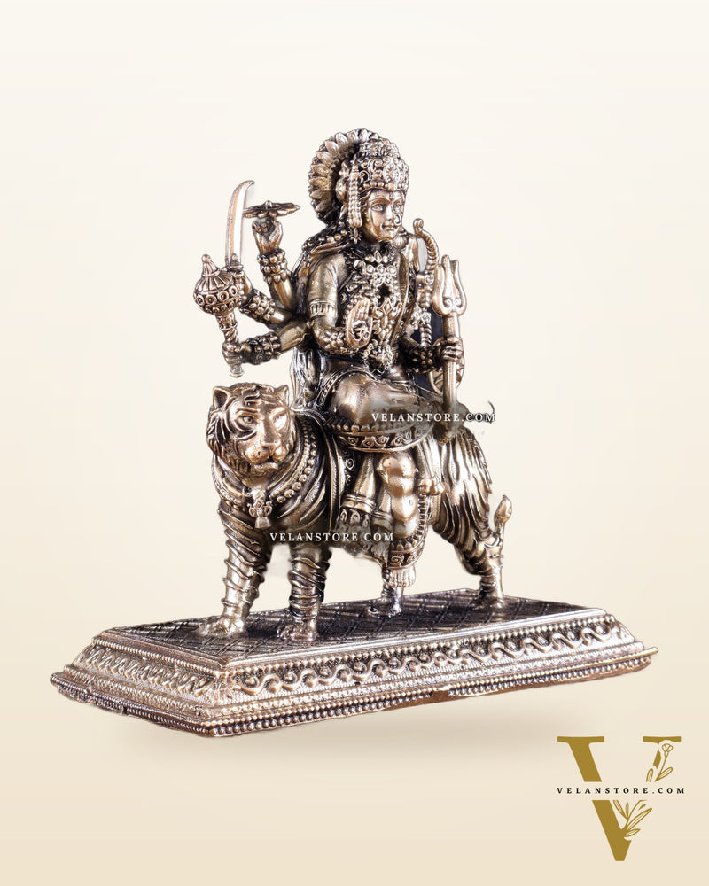 Pure Brass Superfine Goddess Durga on Tiger Idol 4.5 inch