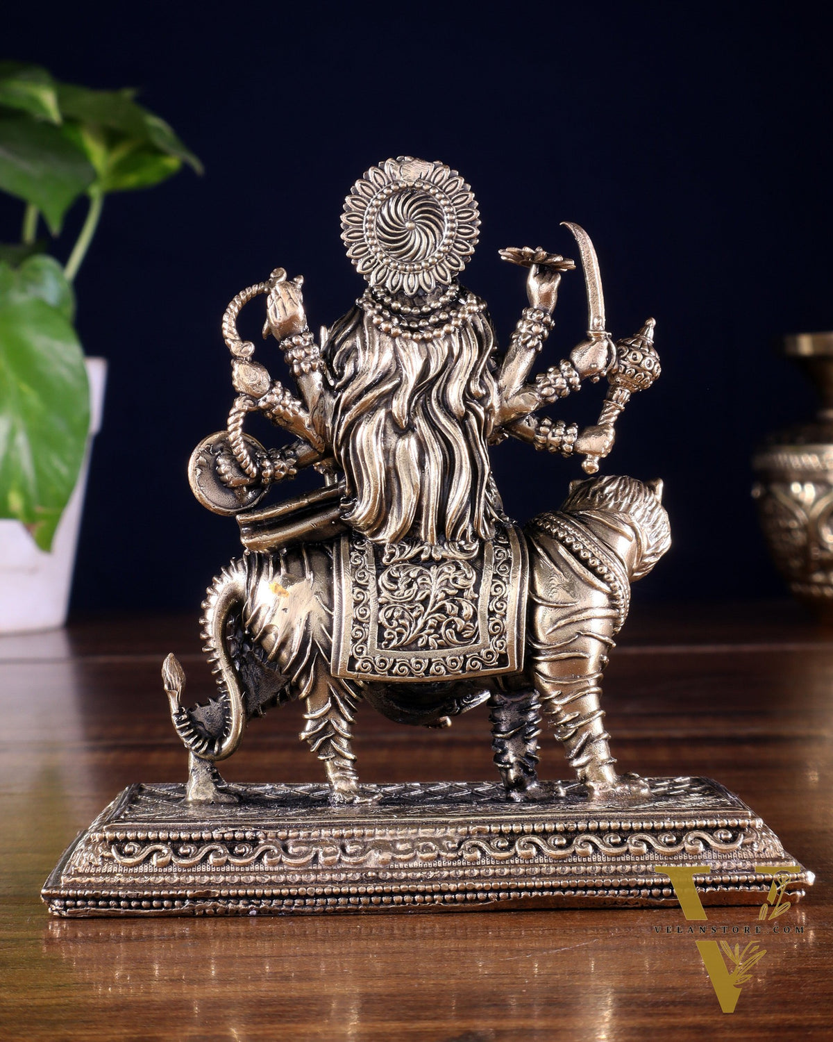 Pure Brass Superfine Goddess Durga on Tiger Idol 4.5 inch