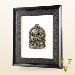 Pure Brass Superfine Goddess Saraswati Hanging on Wooden Frame - 9.5 Inch