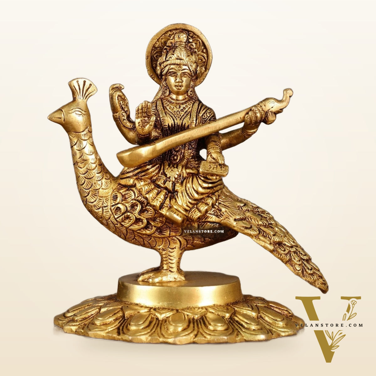 Pure Brass Superfine Goddess Saraswati Sitting on Swan Idol | 6.5 Inch Height | 2 KG