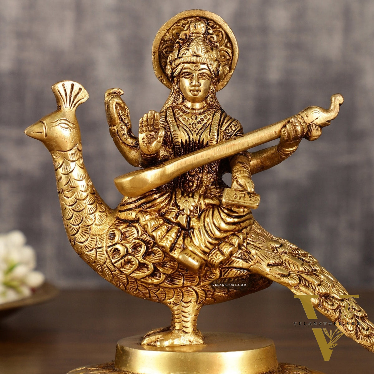 Pure Brass Superfine Goddess Saraswati Sitting on Swan Idol | 6.5 Inch Height | 2 KG