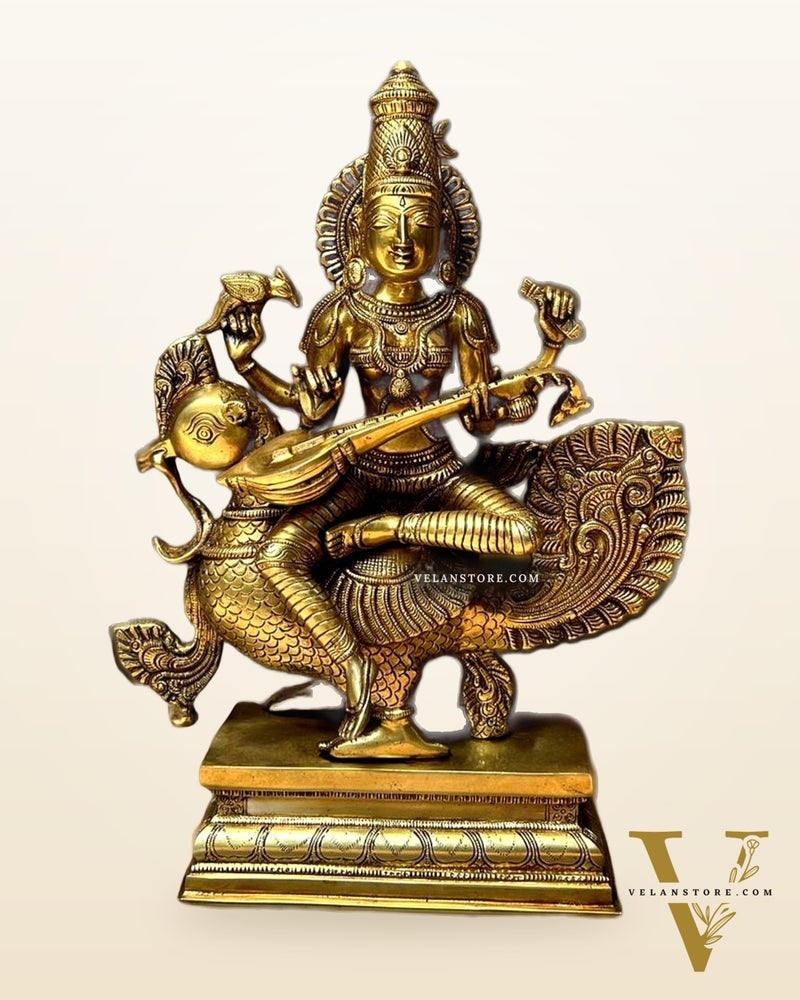 Pure Brass Superfine Goddess Saraswati Statue - 20" Height |