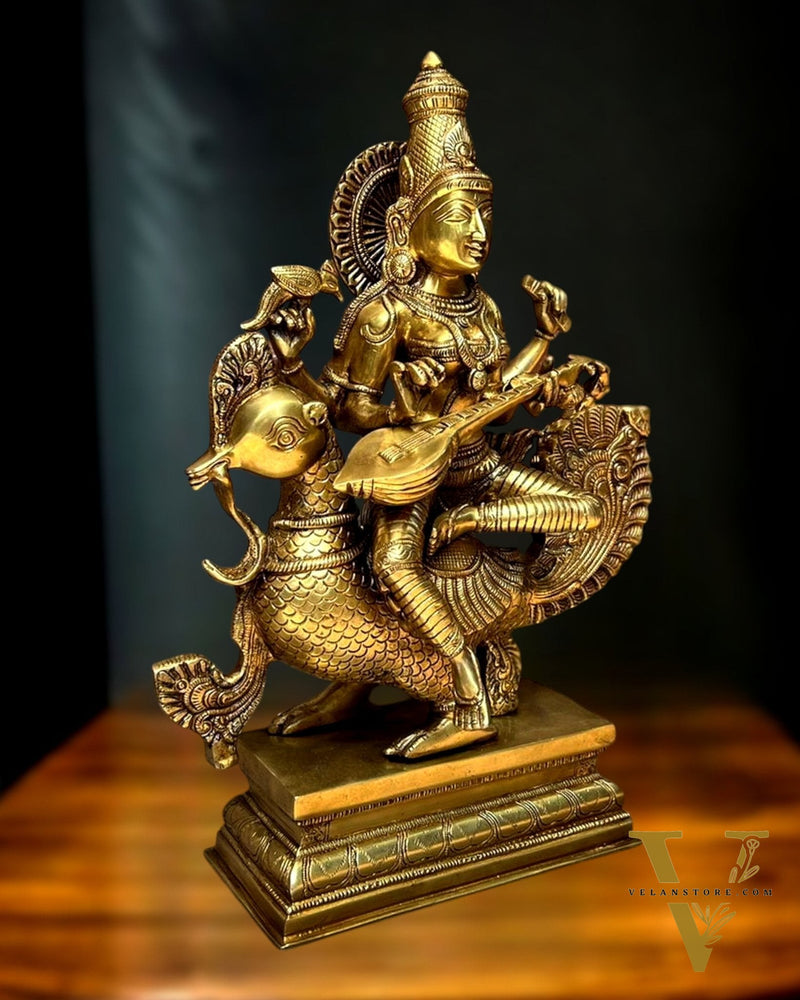 Pure Brass Superfine Goddess Saraswati Statue - 20" Height |
