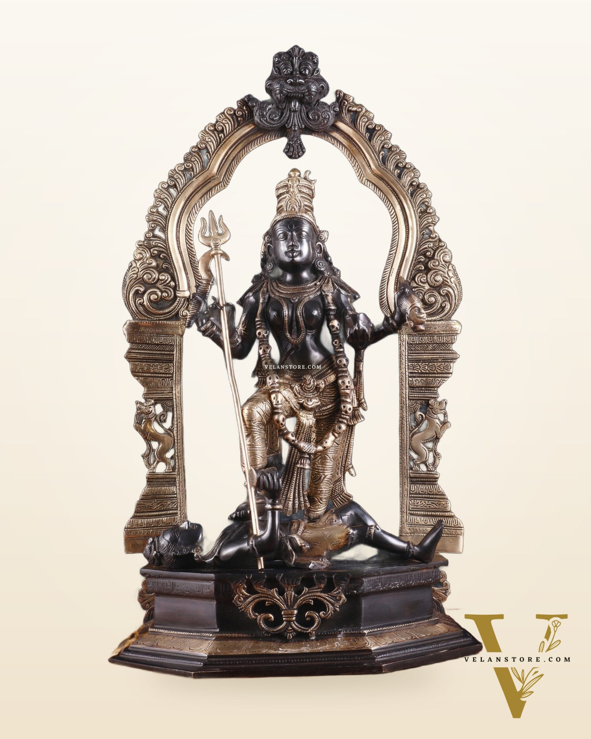Pure Brass Superfine Handcrafted Goddess bhadra Kali Statue - 22" Black edition