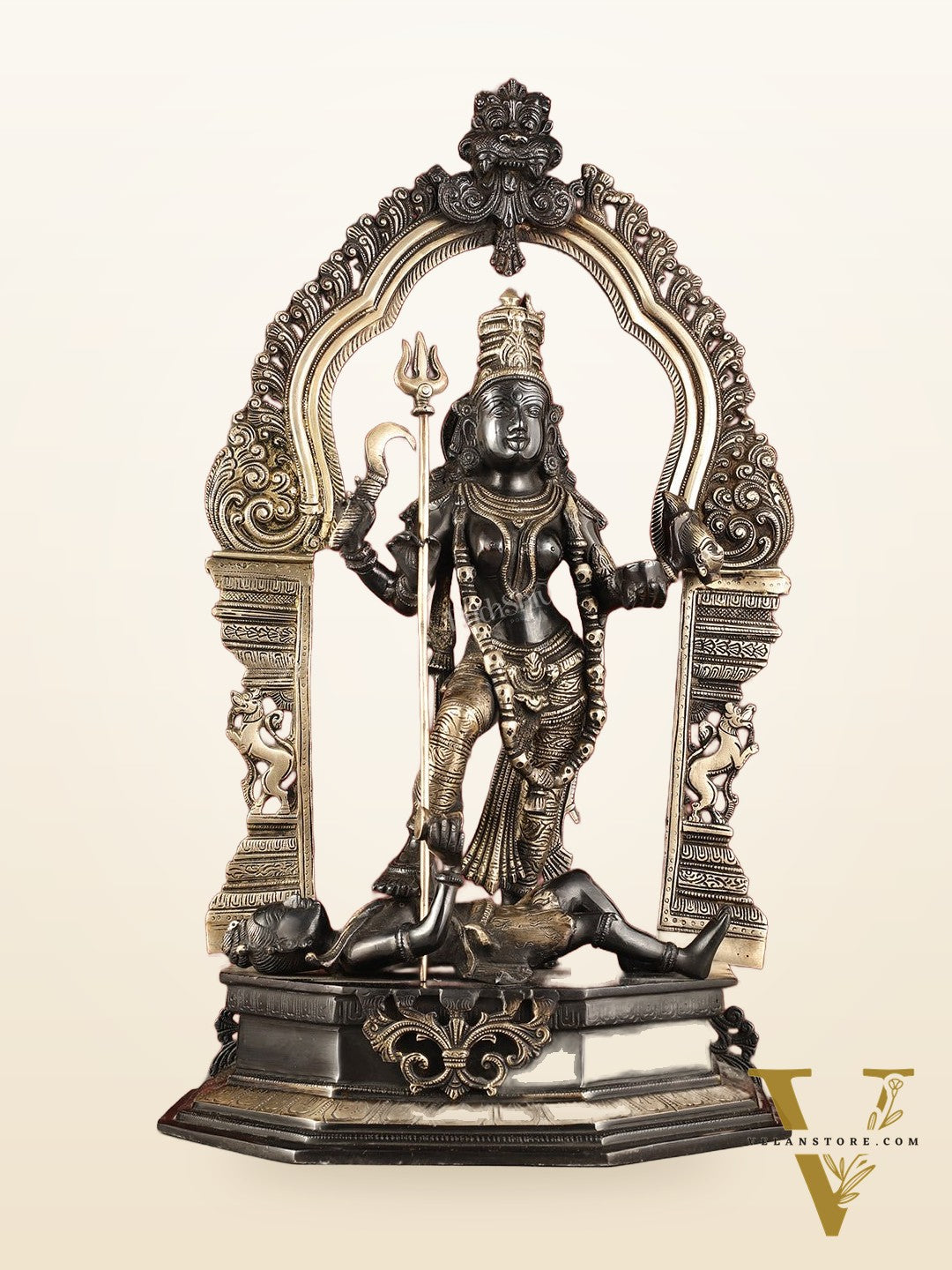 Pure Brass Superfine Handcrafted Goddess bhadra Kali Statue - 22" Black