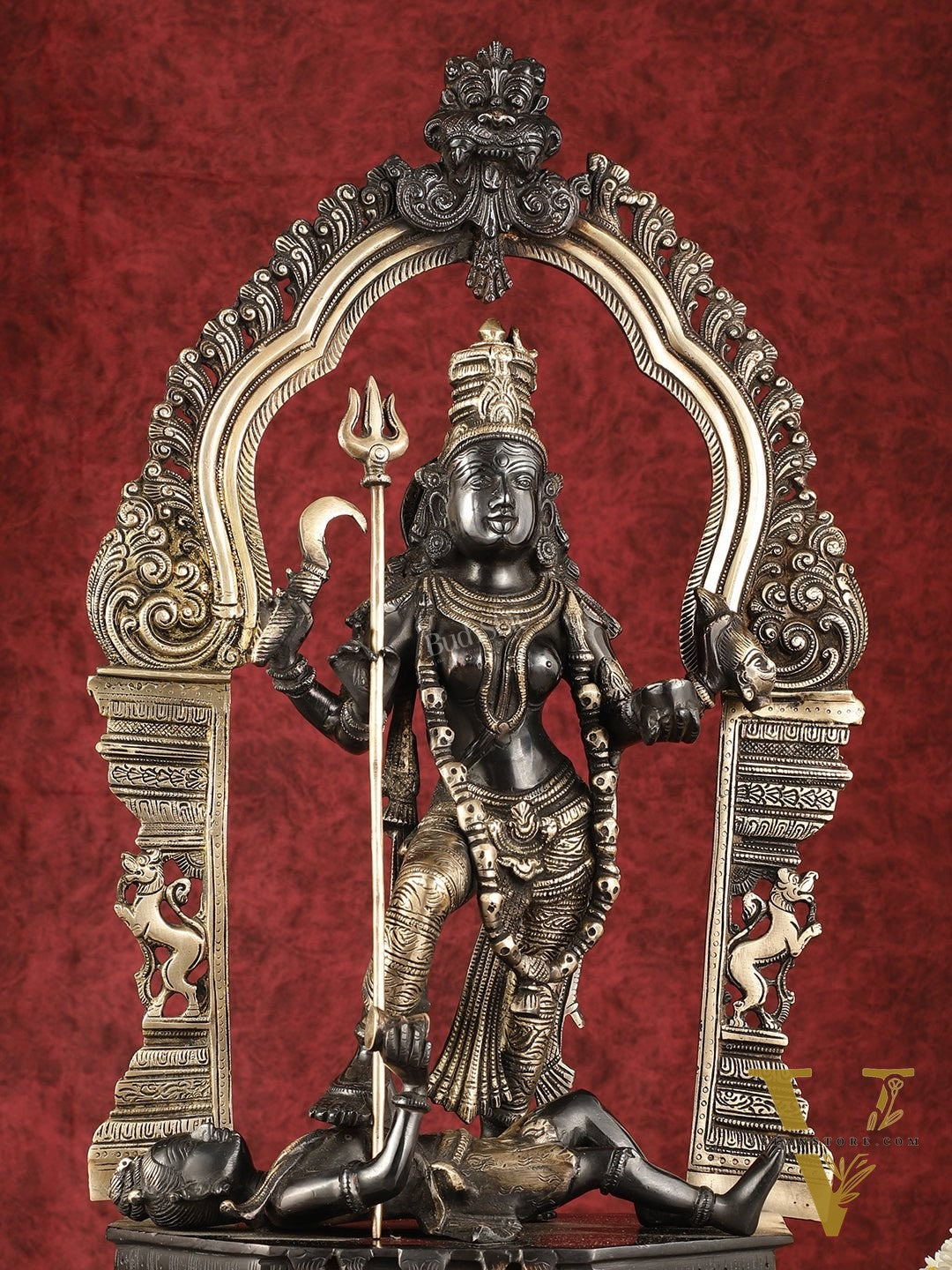 Pure Brass Superfine Handcrafted Goddess bhadra Kali Statue - 22" Black