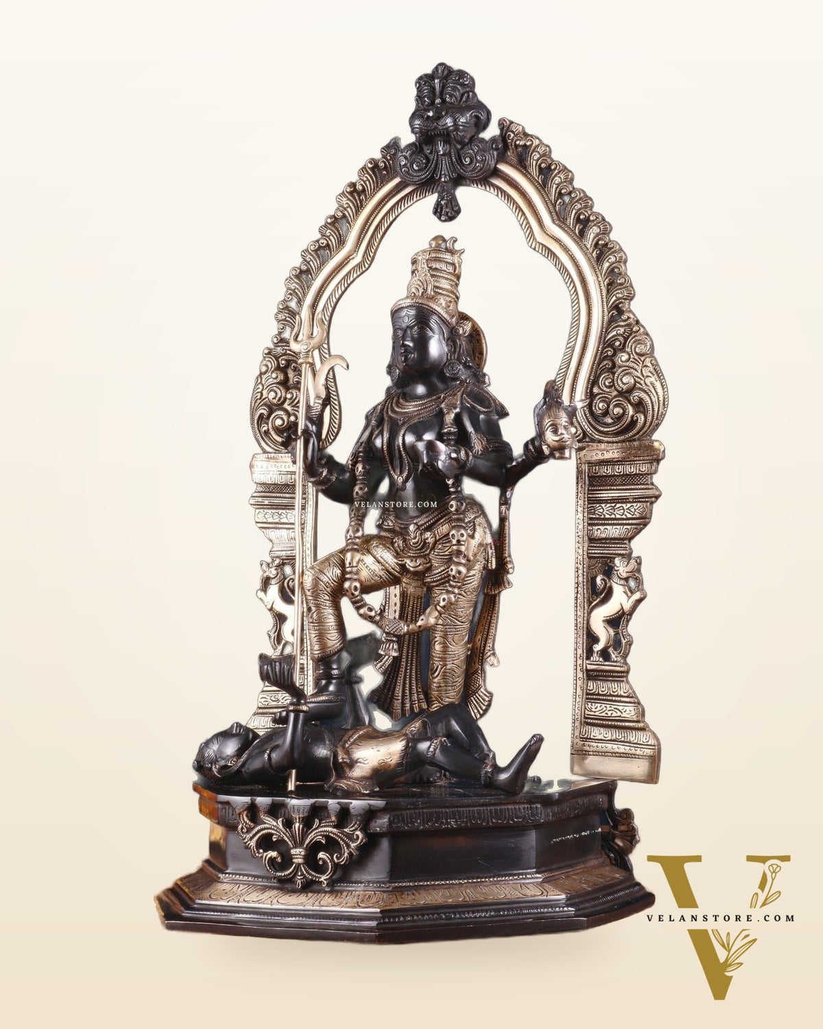 Pure Brass Superfine Handcrafted Goddess bhadra Kali Statue - 22" Black edition