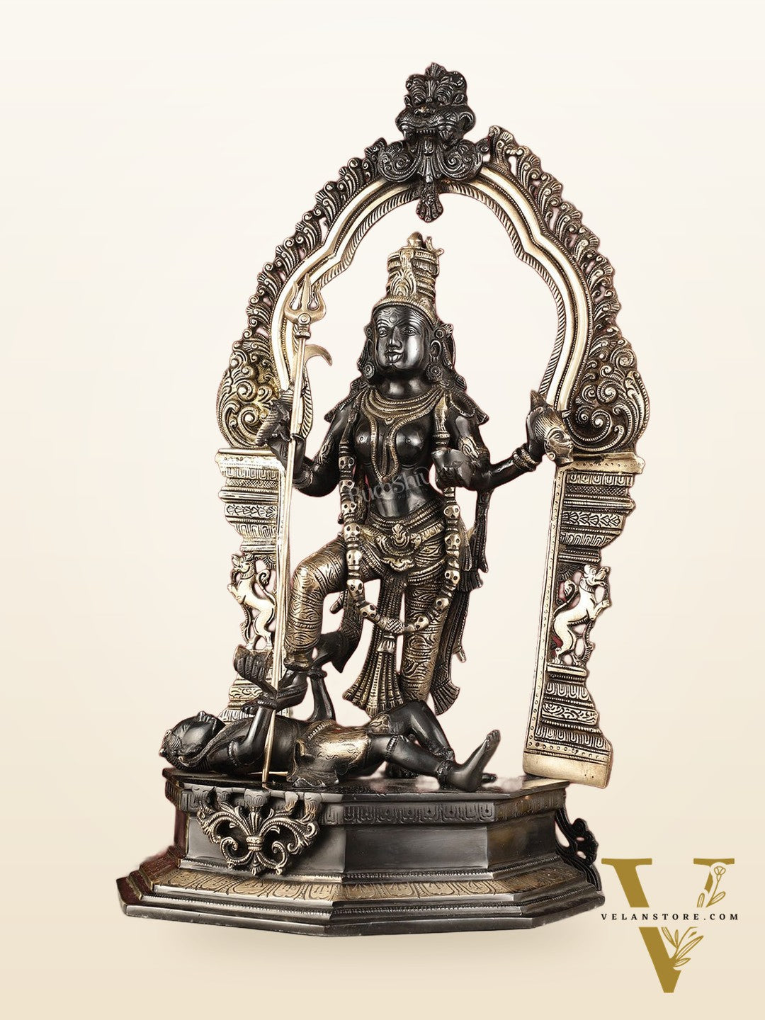 Pure Brass Superfine Handcrafted Goddess bhadra Kali Statue - 22" Black