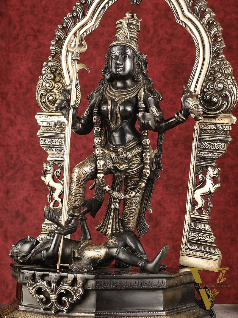 Pure Brass Superfine Handcrafted Goddess bhadra Kali Statue - 22" Black