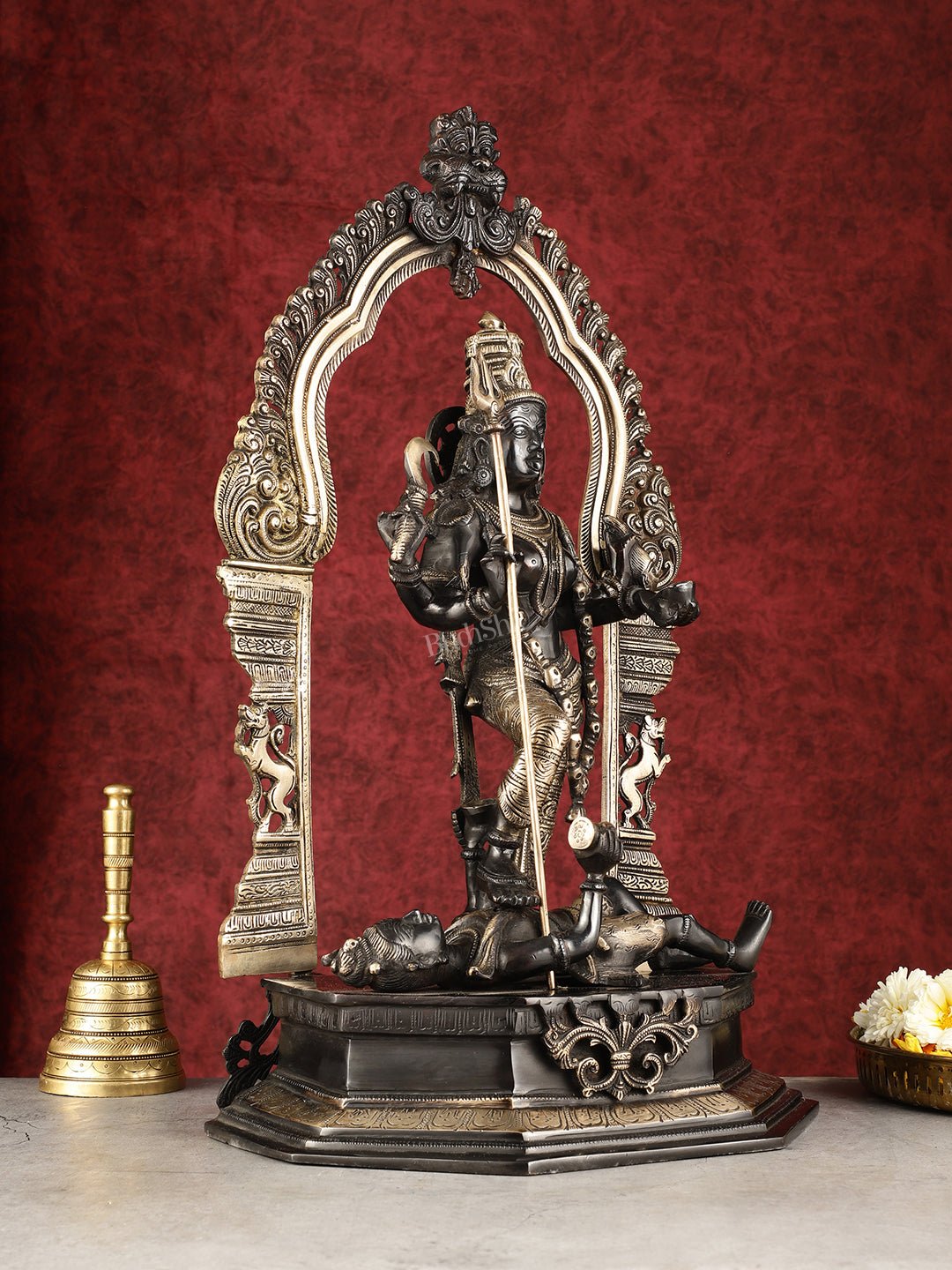 Pure Brass Superfine Handcrafted Goddess bhadra Kali Statue - 22" Black