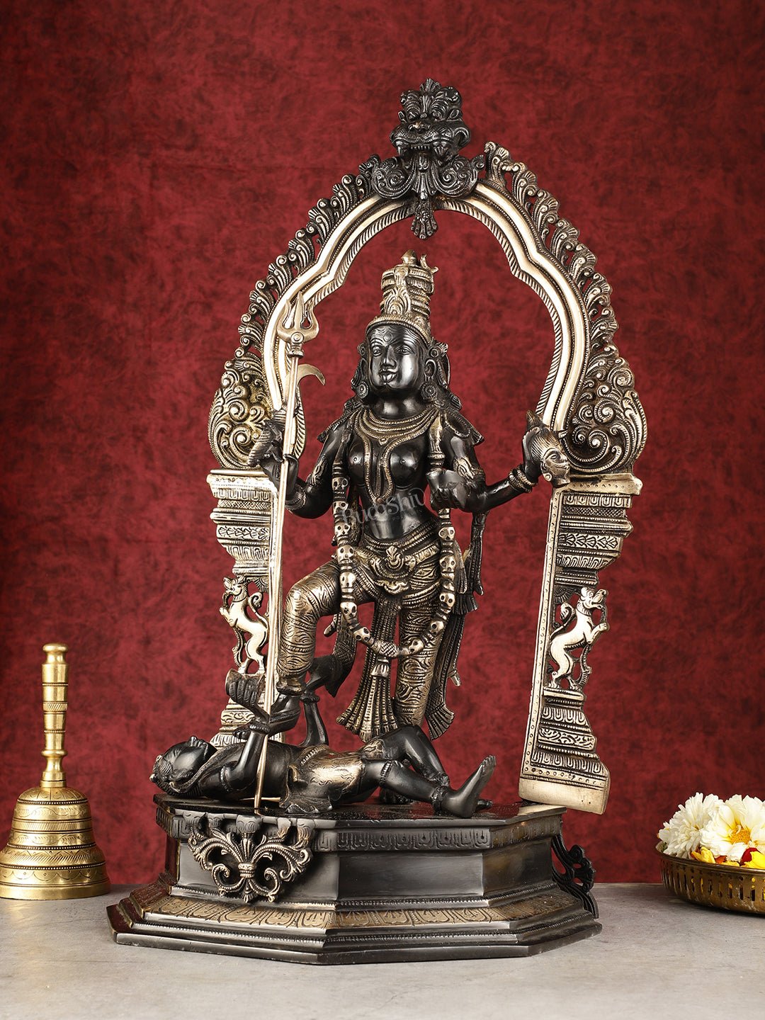 Pure Brass Superfine Handcrafted Goddess bhadra Kali Statue - 22" Black