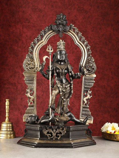 Pure Brass Superfine Handcrafted Goddess bhadra Kali Statue - 22" Black