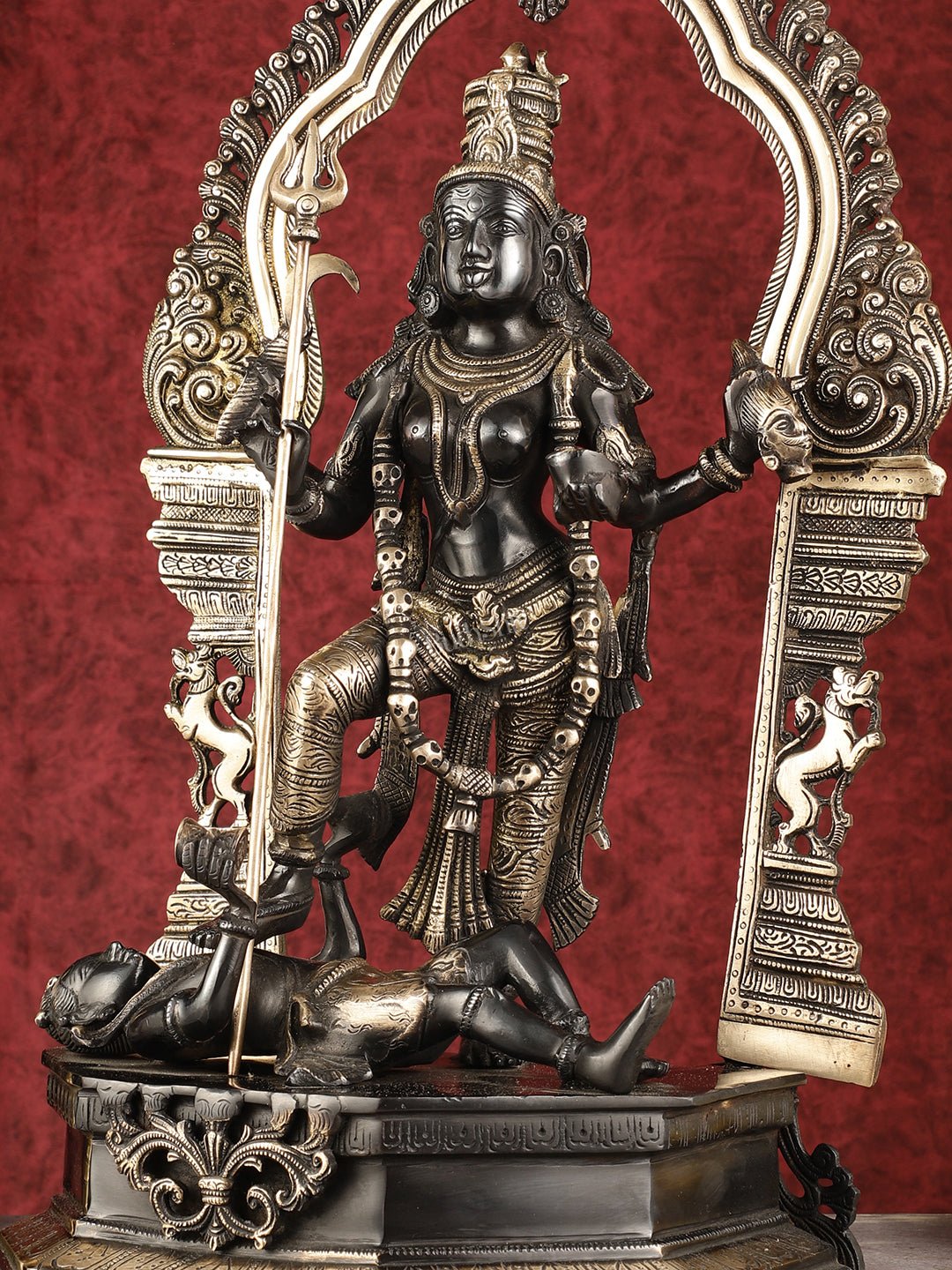 Pure Brass Superfine Handcrafted Goddess bhadra Kali Statue - 22" Black