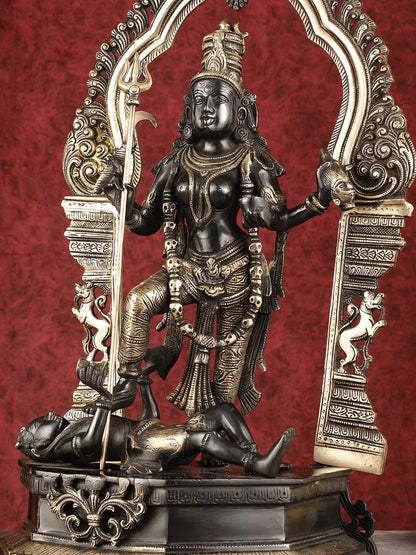 Pure Brass Superfine Handcrafted Goddess bhadra Kali Statue - 22" Black