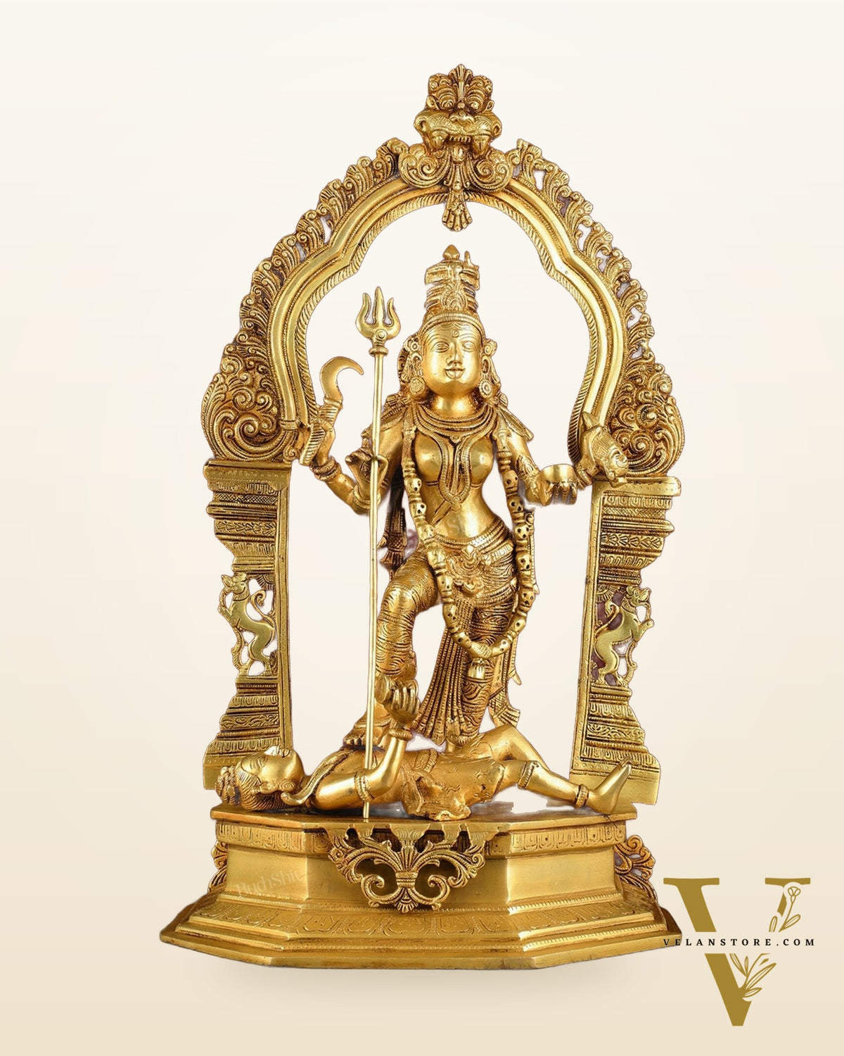 Pure Brass Superfine Handcrafted Goddess Kali Statue - 22" Golden hues