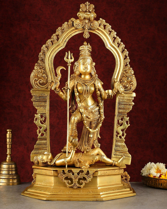 Pure Brass Superfine Handcrafted Goddess Kali Statue - 22" Golden hues
