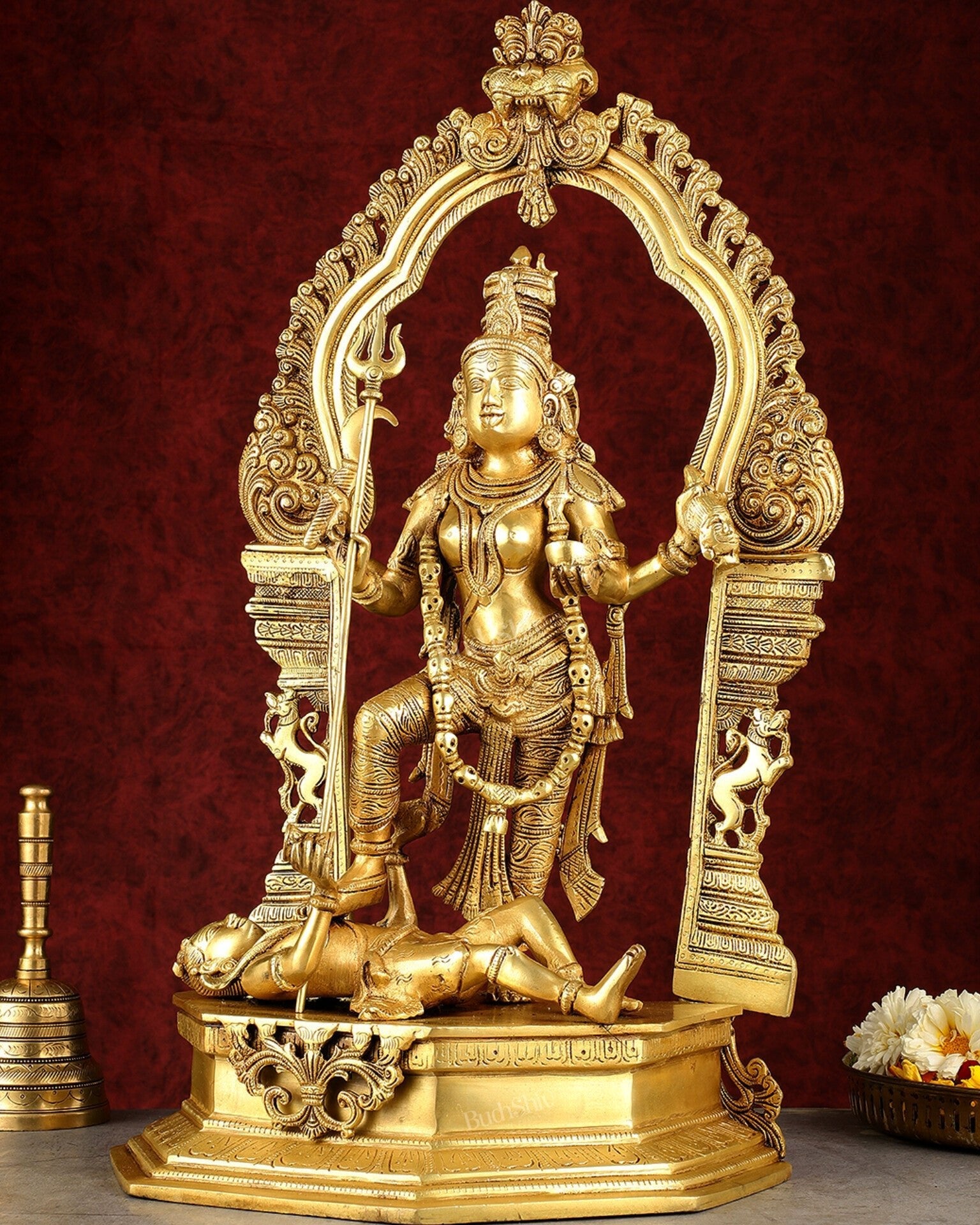 Pure Brass Superfine Handcrafted Goddess Kali Statue - 22" Golden hues