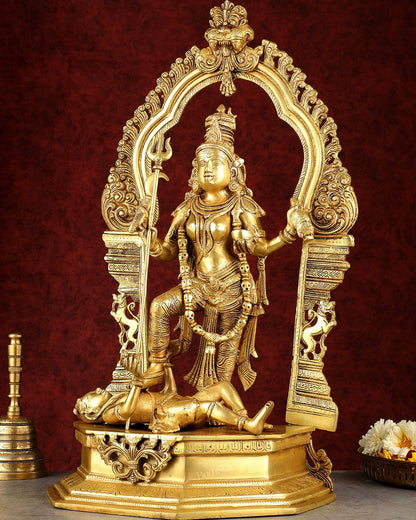 Pure Brass Superfine Handcrafted Goddess Kali Statue - 22" Golden hues