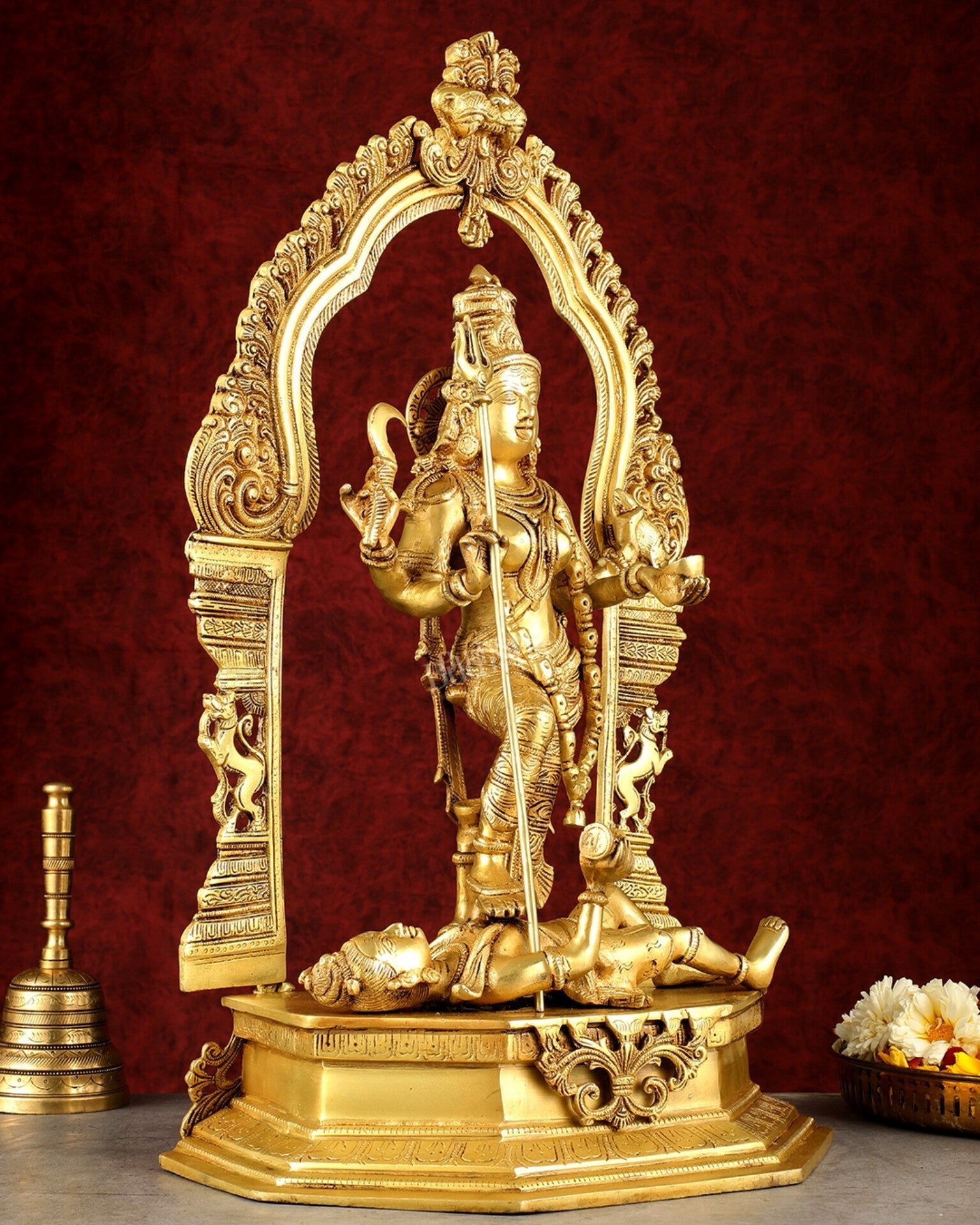 Pure Brass Superfine Handcrafted Goddess Kali Statue - 22" Golden hues