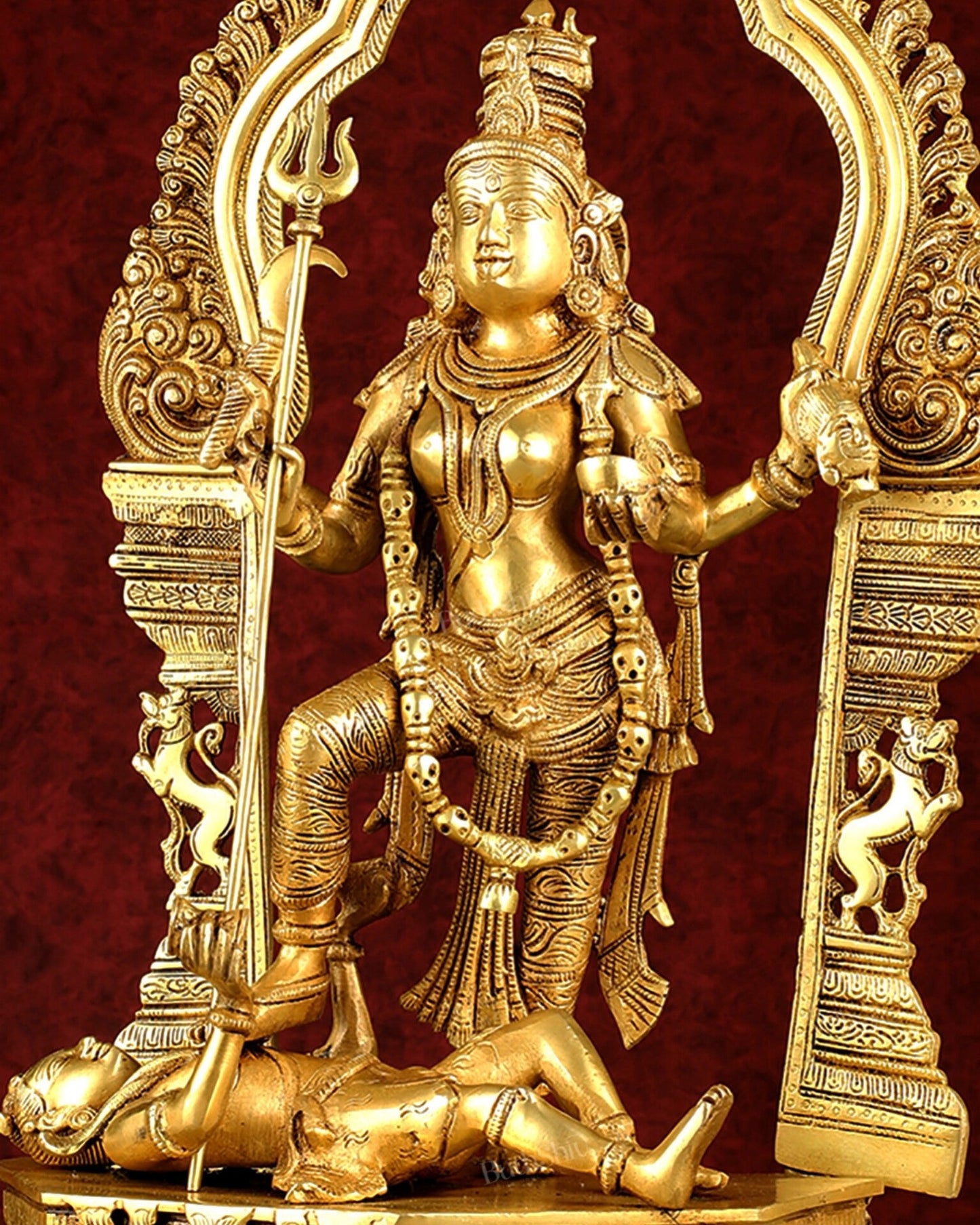Pure Brass Superfine Handcrafted Goddess Kali Statue - 22" Golden hues