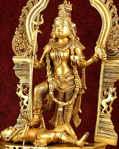 Pure Brass Superfine Handcrafted Goddess Kali Statue - 22" Golden hues