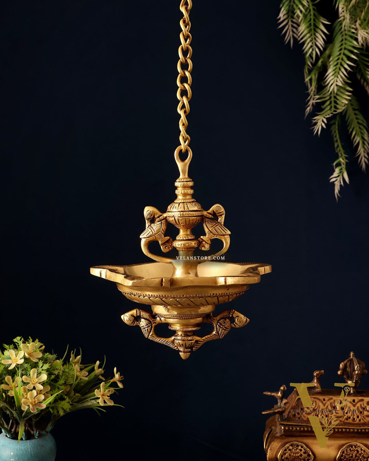Pure Brass Superfine Hanging Parrot Design Diya Lamp 24"