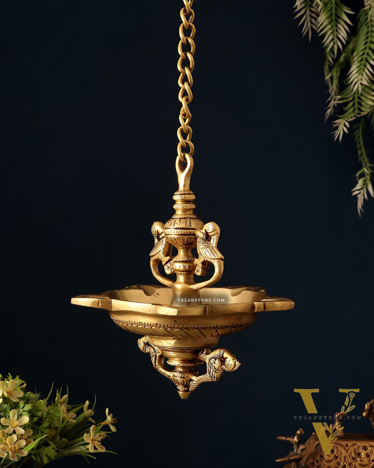Pure Brass Superfine Hanging Parrot Design Diya Lamp 24"