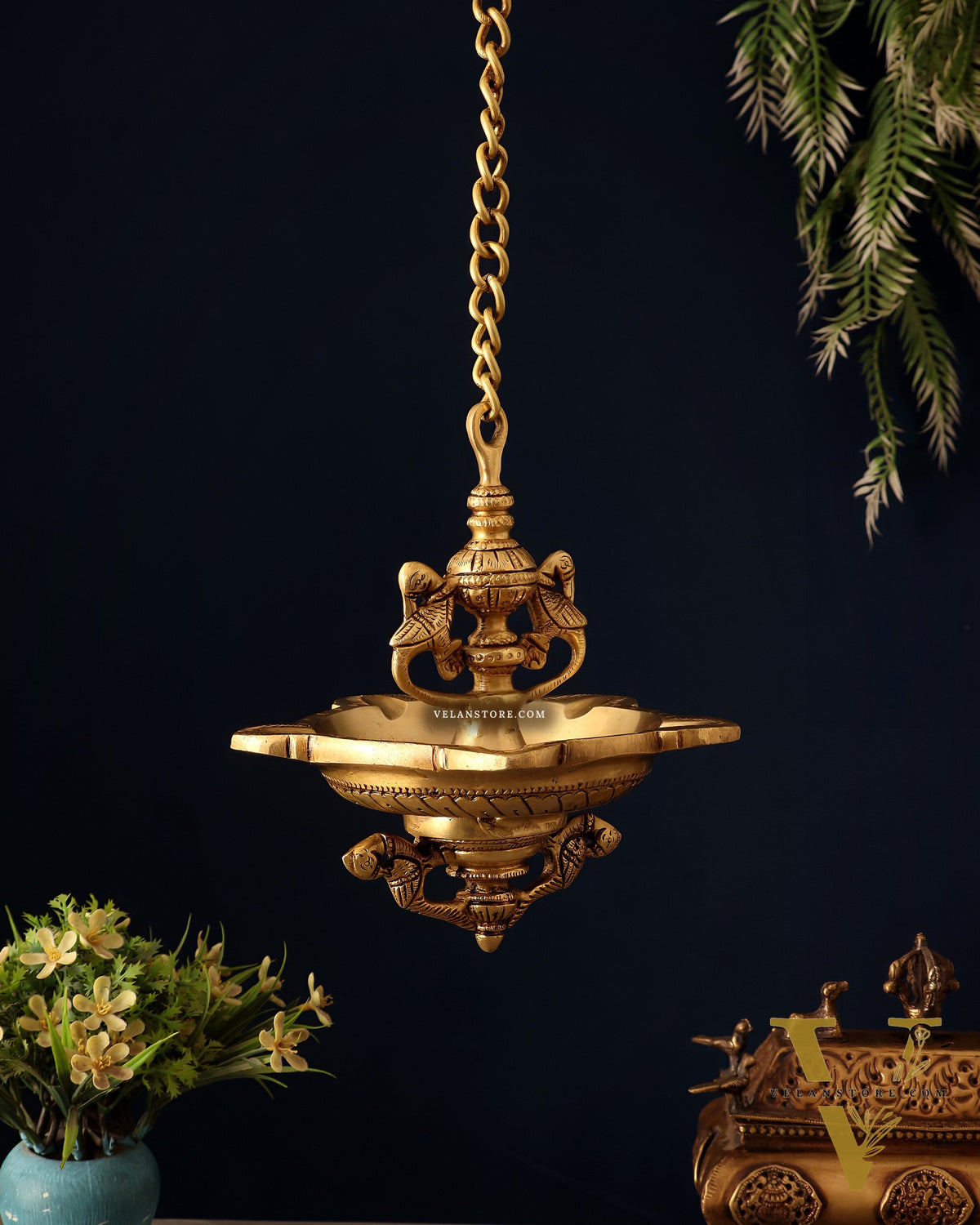 Pure Brass Superfine Hanging Parrot Design Diya Lamp 24"