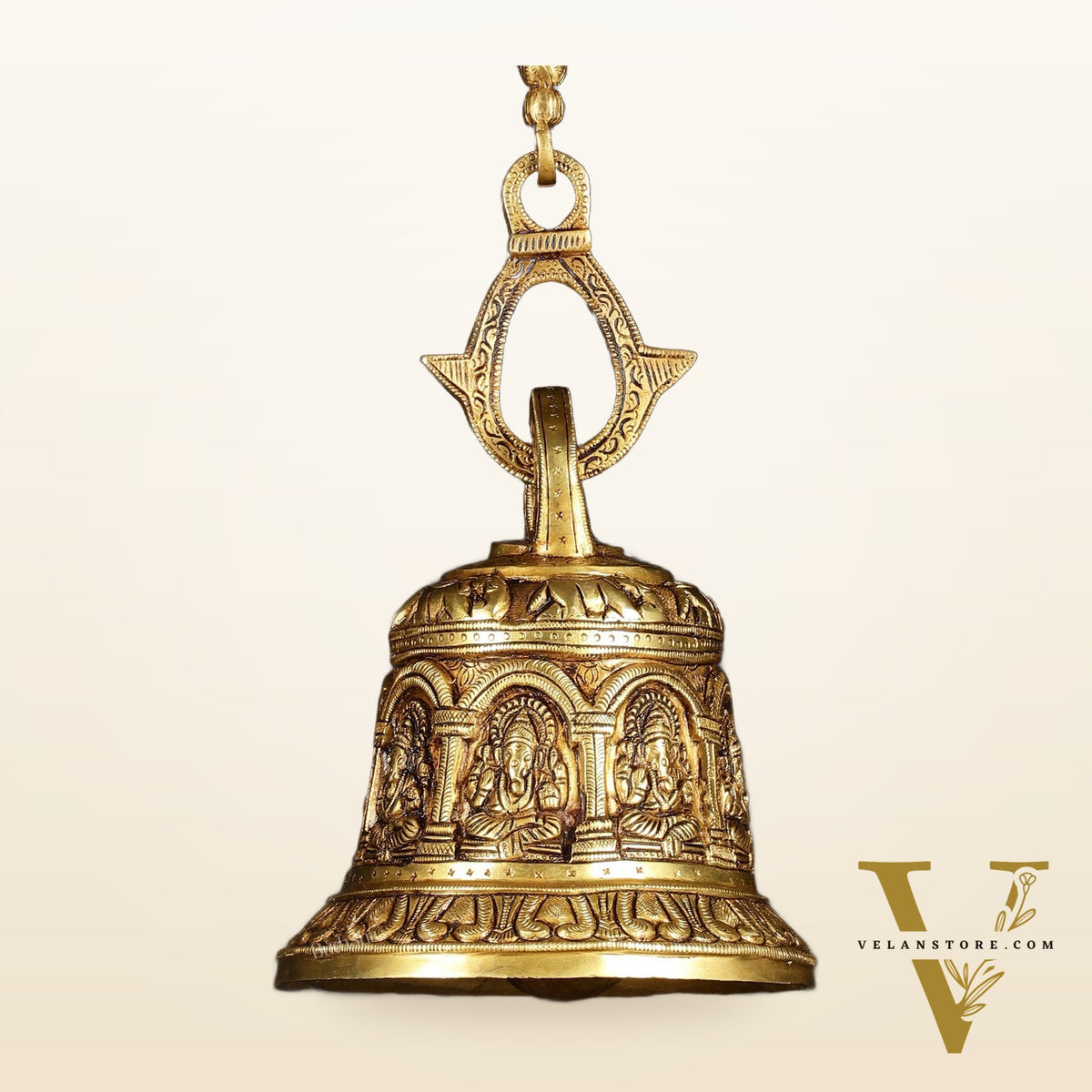 Pure Brass Superfine Heavy hanging Temple Bell with Ganesha Carvings