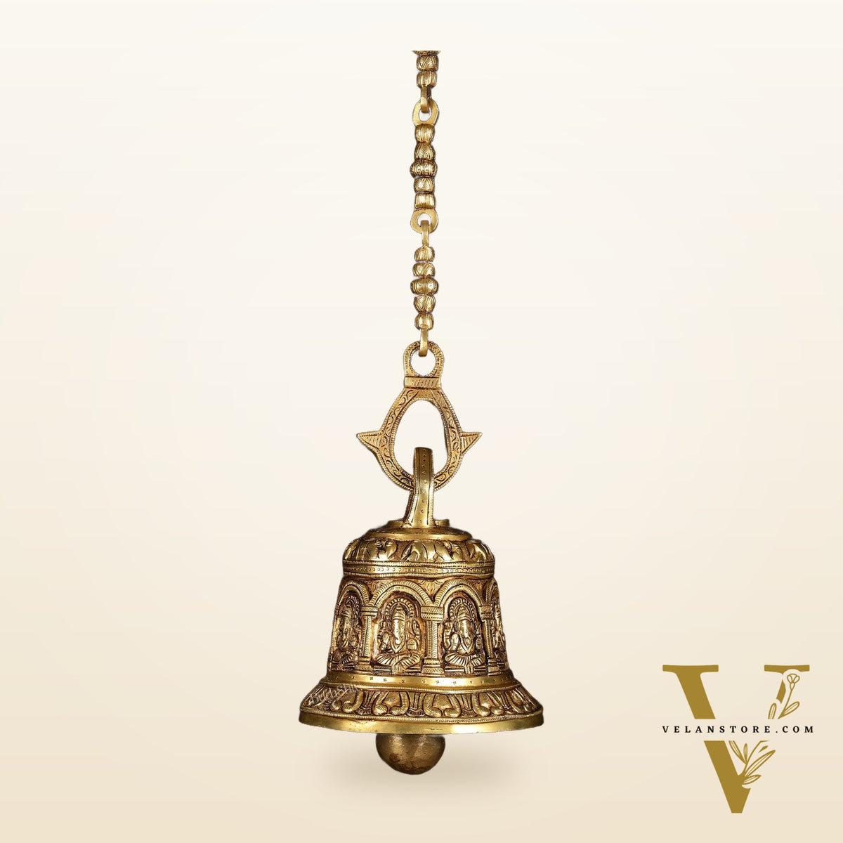Pure Brass Superfine Heavy hanging Temple Bell with Ganesha Carvings