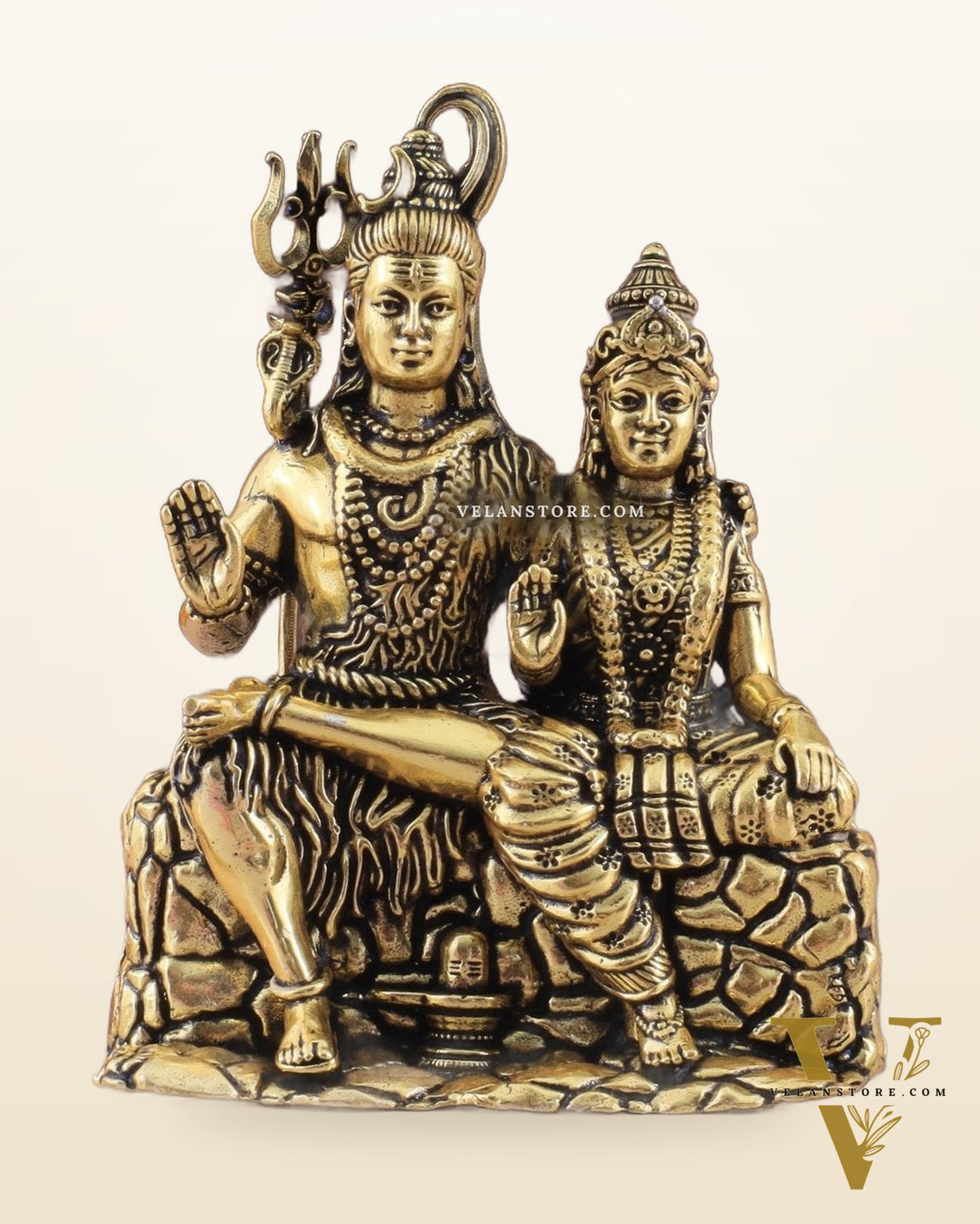 Pure Brass Superfine Intricate Shiv Parvati Idol - 5" Tall golden tone