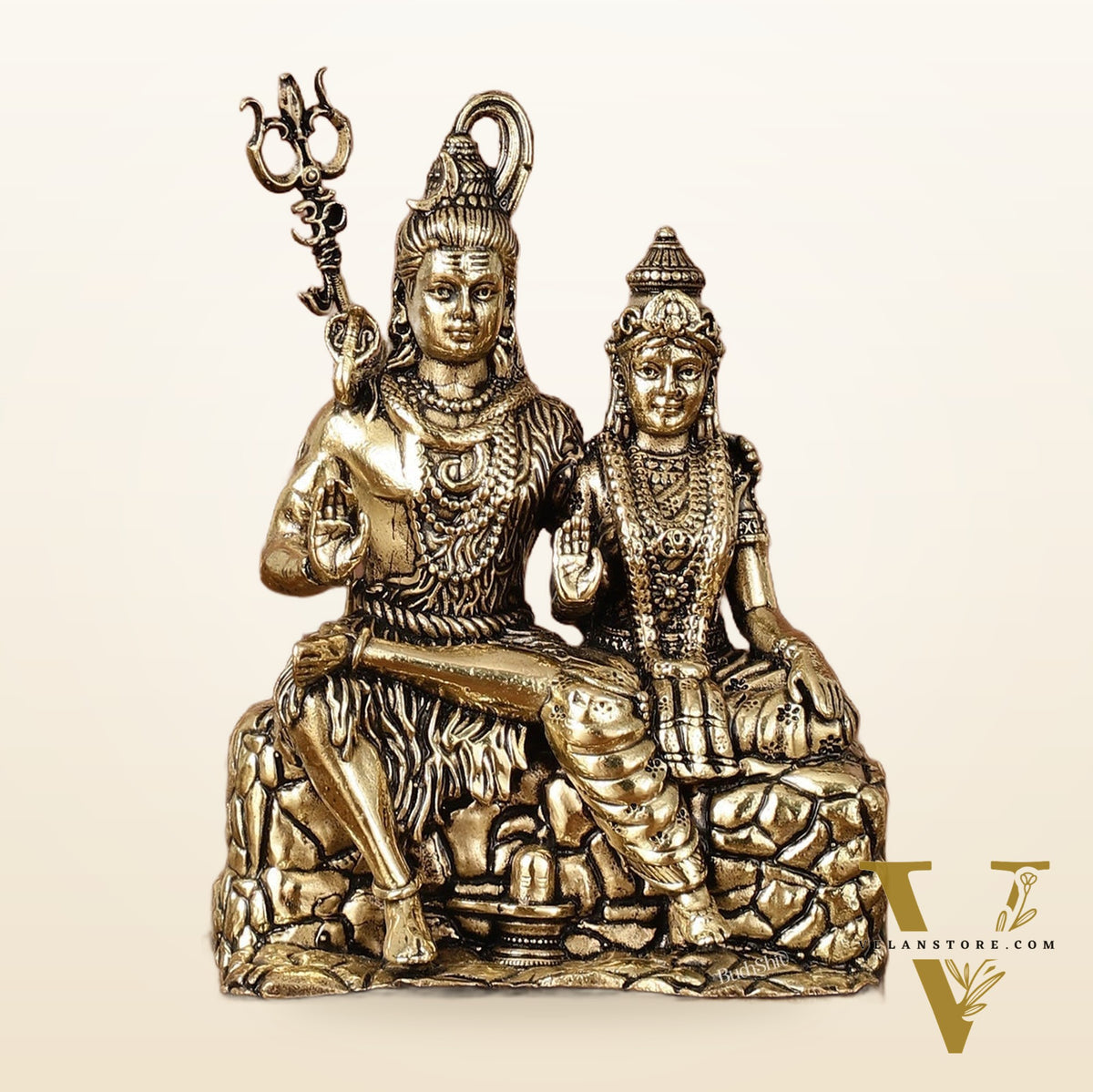 Pure Brass Superfine Intricate Shiv Parvati Idol - 5" Tall