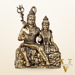 Pure Brass Superfine Intricate Shiv Parvati Idol - 5" Tall