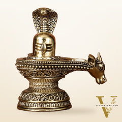 Pure Brass Superfine Intricate Shivling with Nandi Face - 4" Tall
