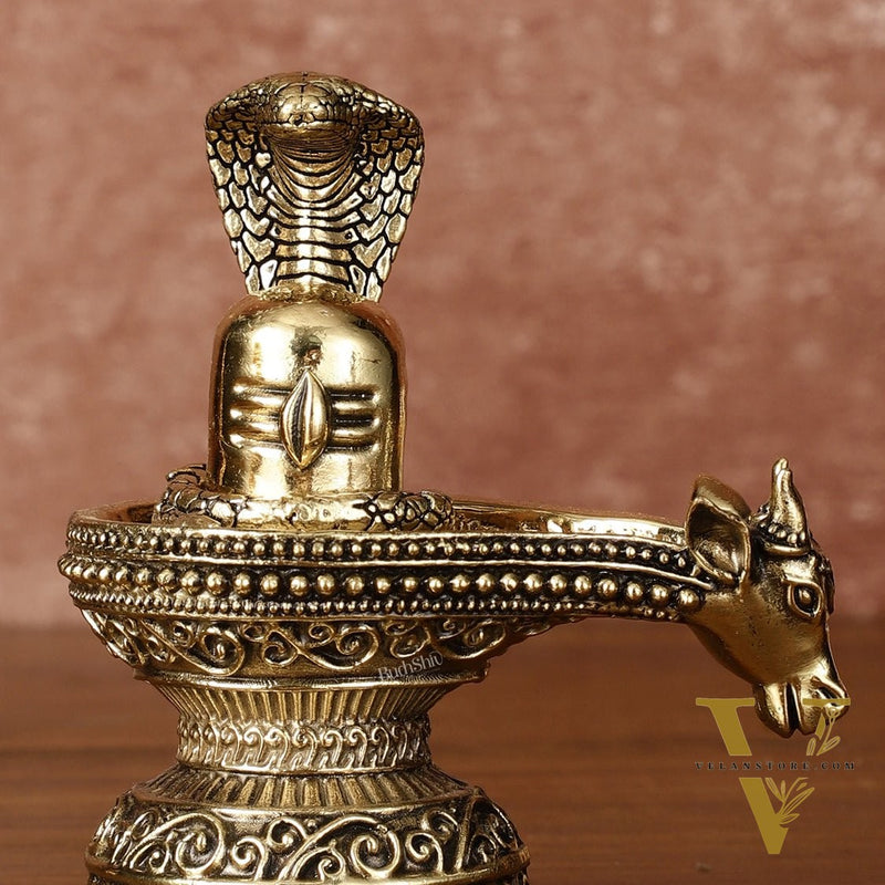 Pure Brass Superfine Intricate Shivling with Nandi Face - 4" Tall