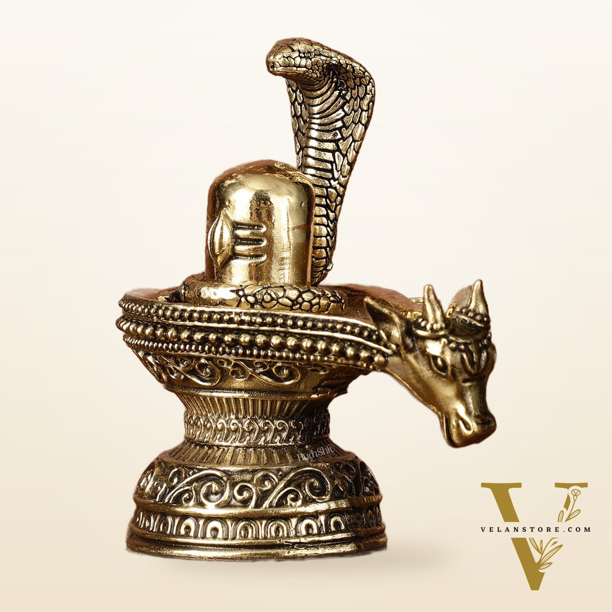 Pure Brass Superfine Intricate Shivling with Nandi Face - 4" Tall