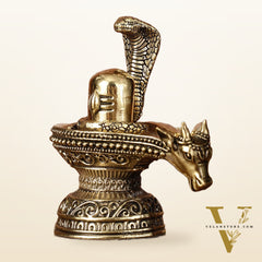 Pure Brass Superfine Intricate Shivling with Nandi Face - 4" Tall