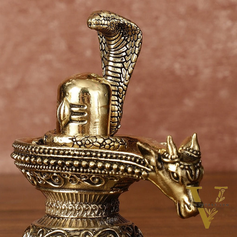Pure Brass Superfine Intricate Shivling with Nandi Face - 4" Tall