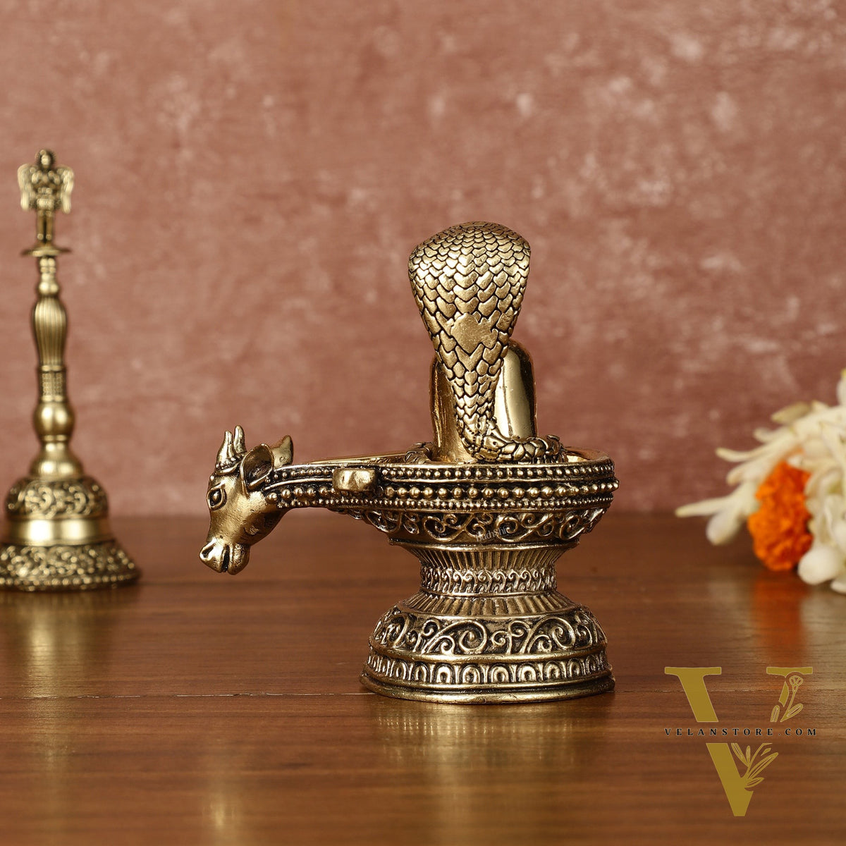 Pure Brass Superfine Intricate Shivling with Nandi Face - 4" Tall